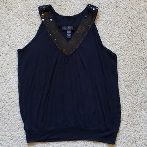 Black Tank Top with Sequin Neckline
